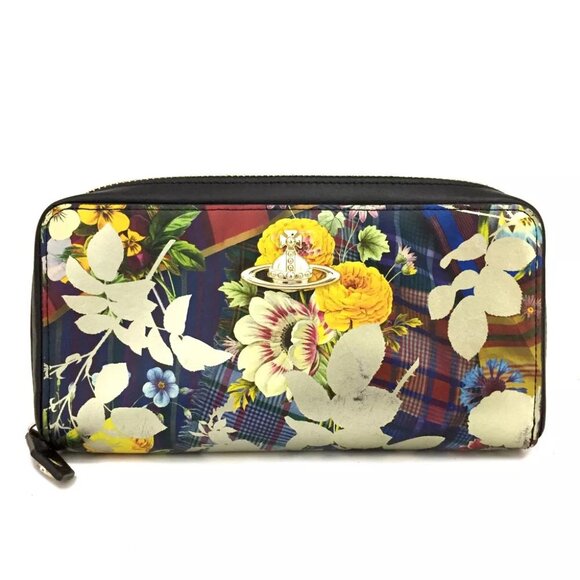 Vivienne Westwood Flower Tiny Orb Leather Zip Around Wallet/5AA0350
